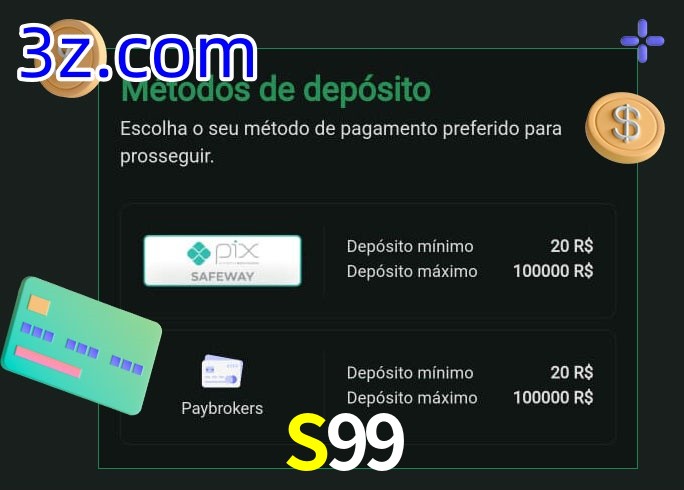 O cassino S99 oferece uma grande variedade de métodos de pagamento